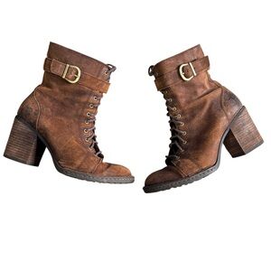 Born Boots Womens 8.5 Cass Bootie Shoe Suede Combat Lace Up Boho Moto Biker S4